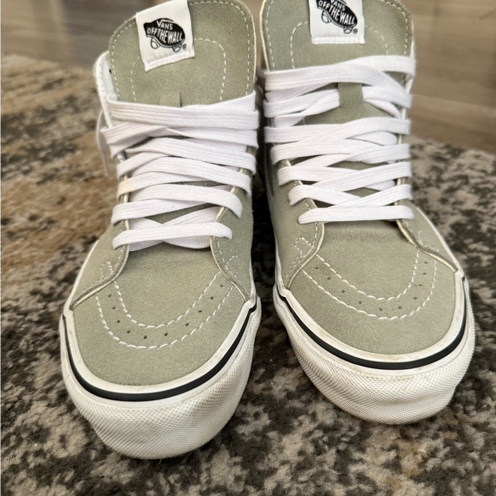 Vans High-Top Sneakers in Light Olive and White. *gently worn